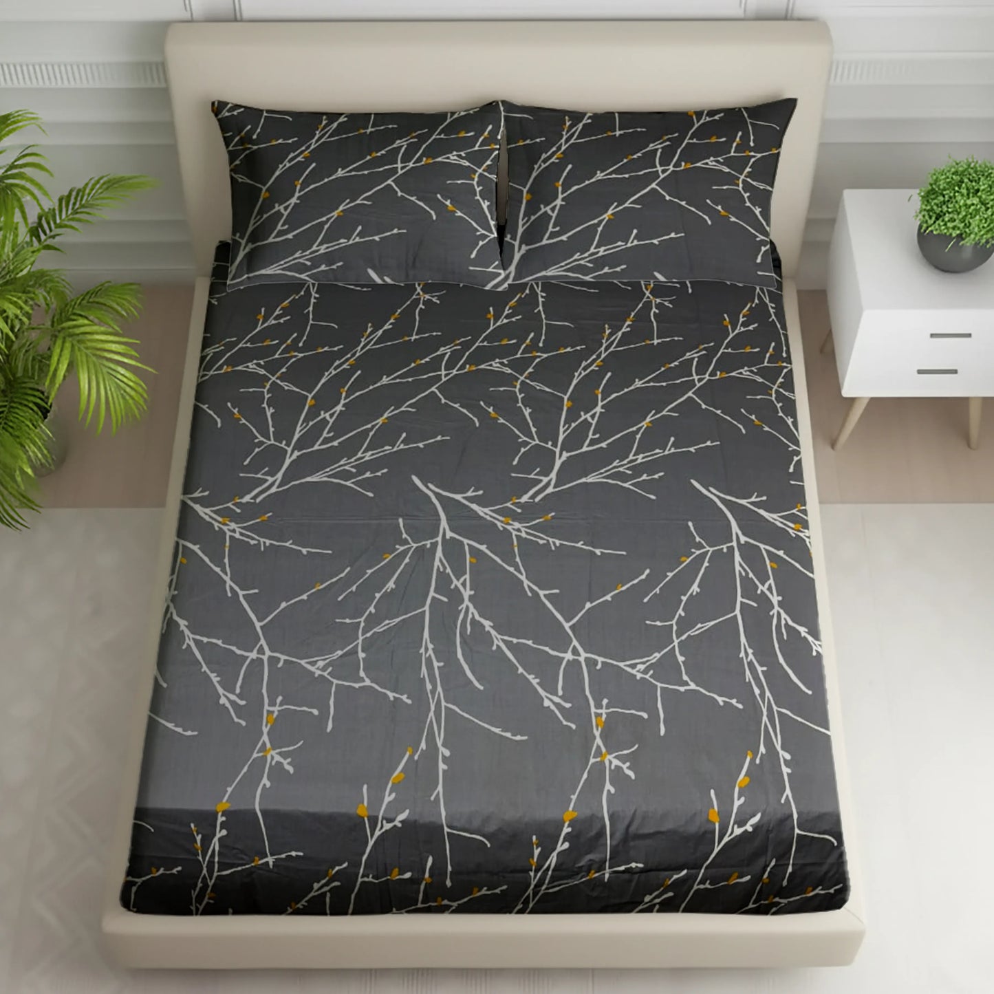 Premium Grey Marble Pattern Bed Sheet Set with Pillow Covers