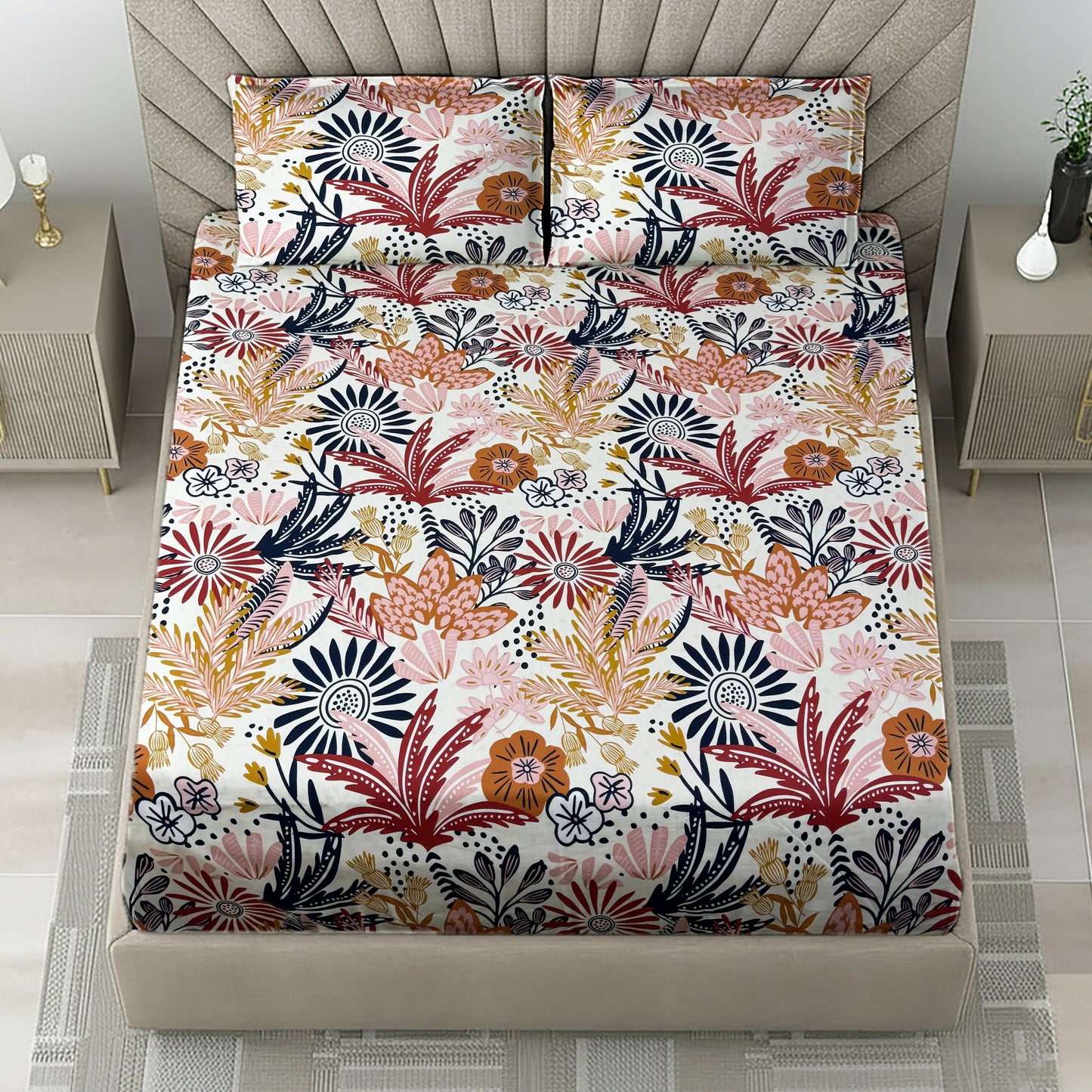 Vibrant Multi-Color Floral Bed Sheet Set - Bold Botanical Boho Design