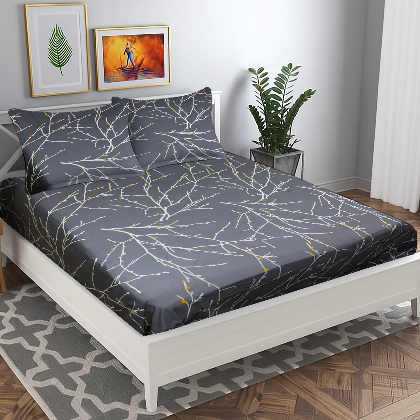 Premium Grey Marble Pattern Bed Sheet Set with Pillow Covers