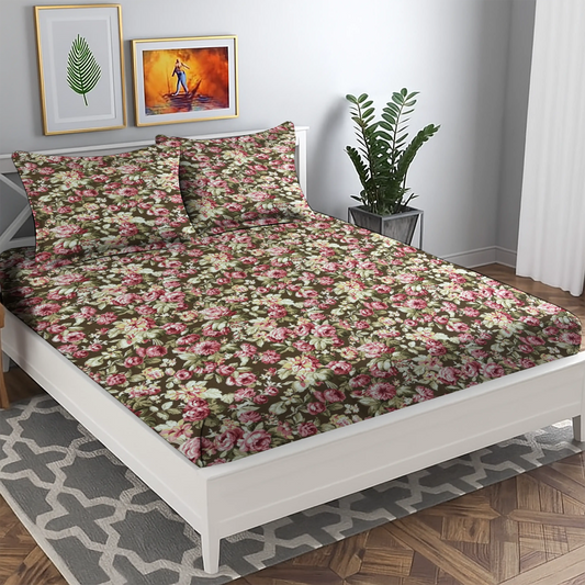 Luxury Black Floral Bed Sheet with Pillow Covers - Romantic Rose Print