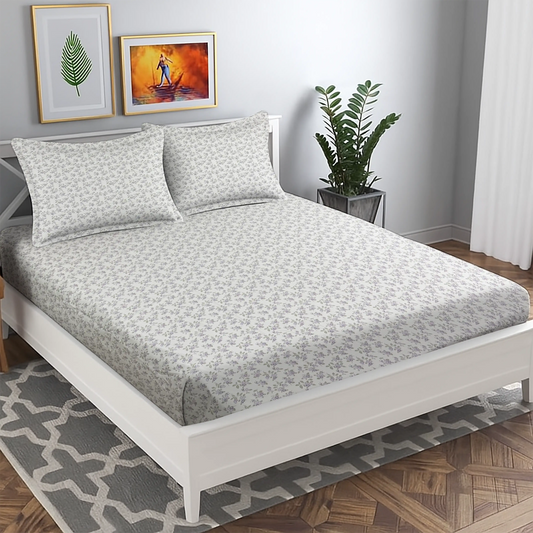 Delicate Grey & White Mini Floral Bed Sheet Set - Ditsy Print Design