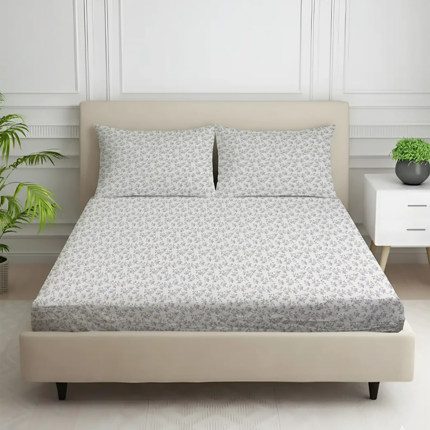 Delicate Grey & White Mini Floral Bed Sheet Set - Ditsy Print Design