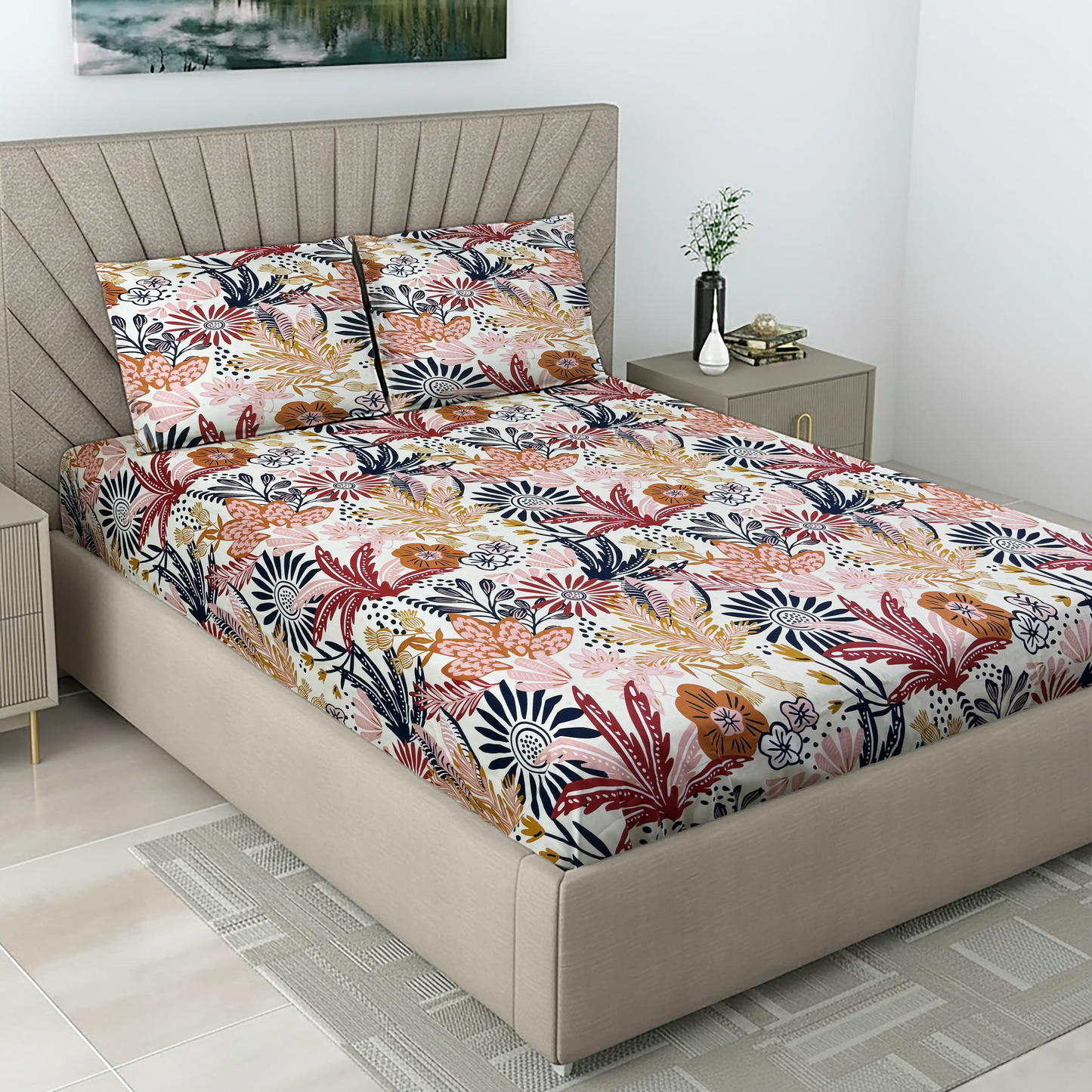 Vibrant Multi-Color Floral Bed Sheet Set - Bold Botanical Boho Design