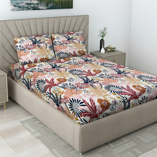 Vibrant Multi-Color Floral Bed Sheet Set - Bold Botanical Boho Design