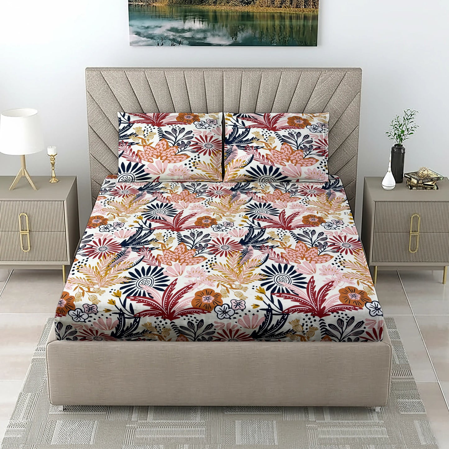 Vibrant Multi-Color Floral Bed Sheet Set - Bold Botanical Boho Design