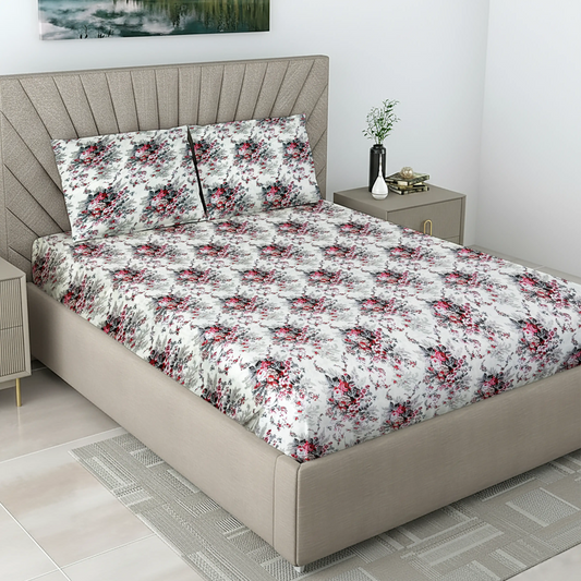 Classic Red & Black Floral Bed Sheet Set - Vintage Rose Garden Design