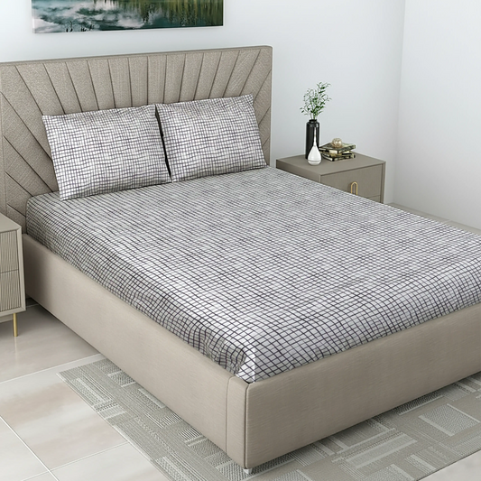 Modern Black & White Grid Bed Sheet Set - Minimalist Check Pattern