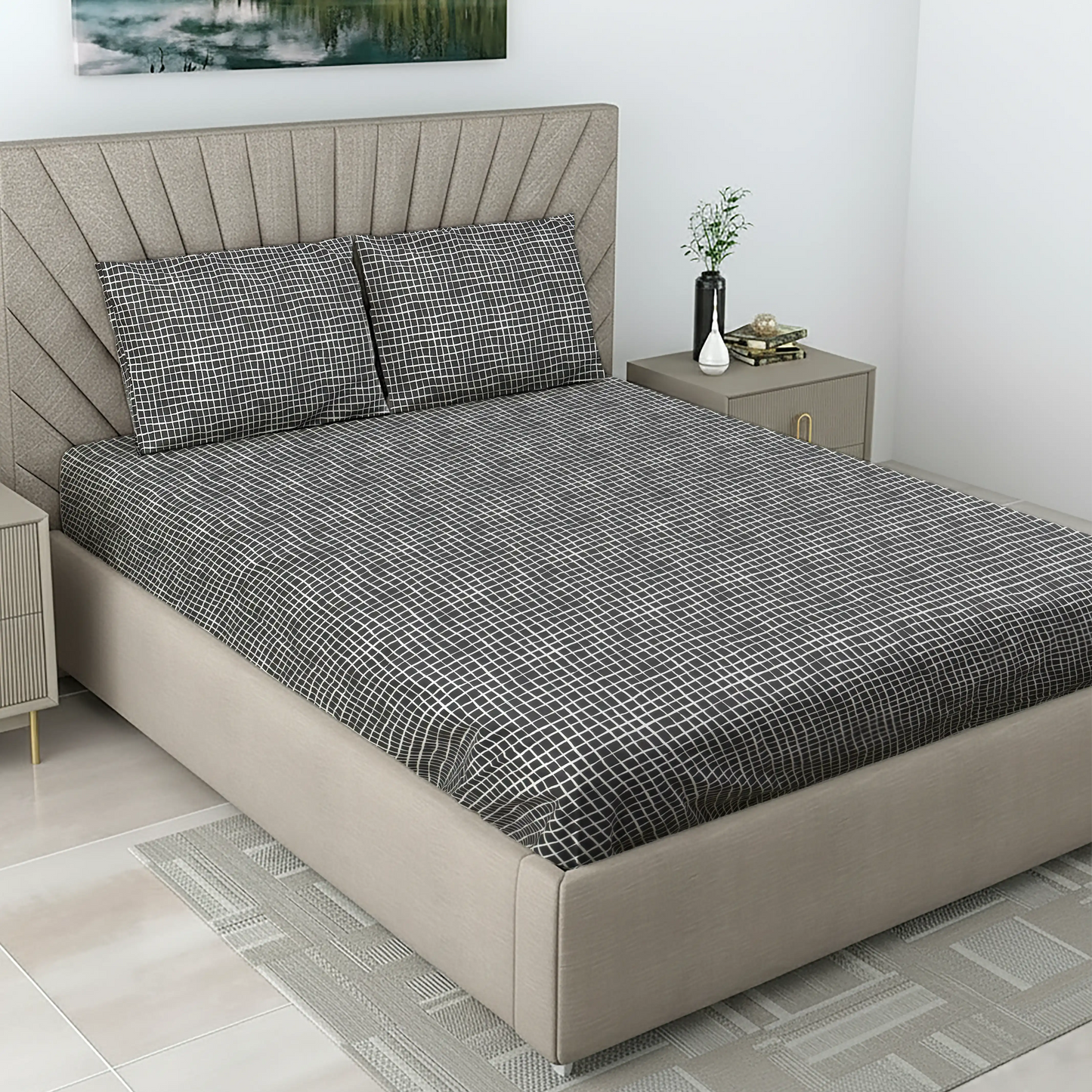 Minimalist Black Grid Bedding Set - Modern Line Design