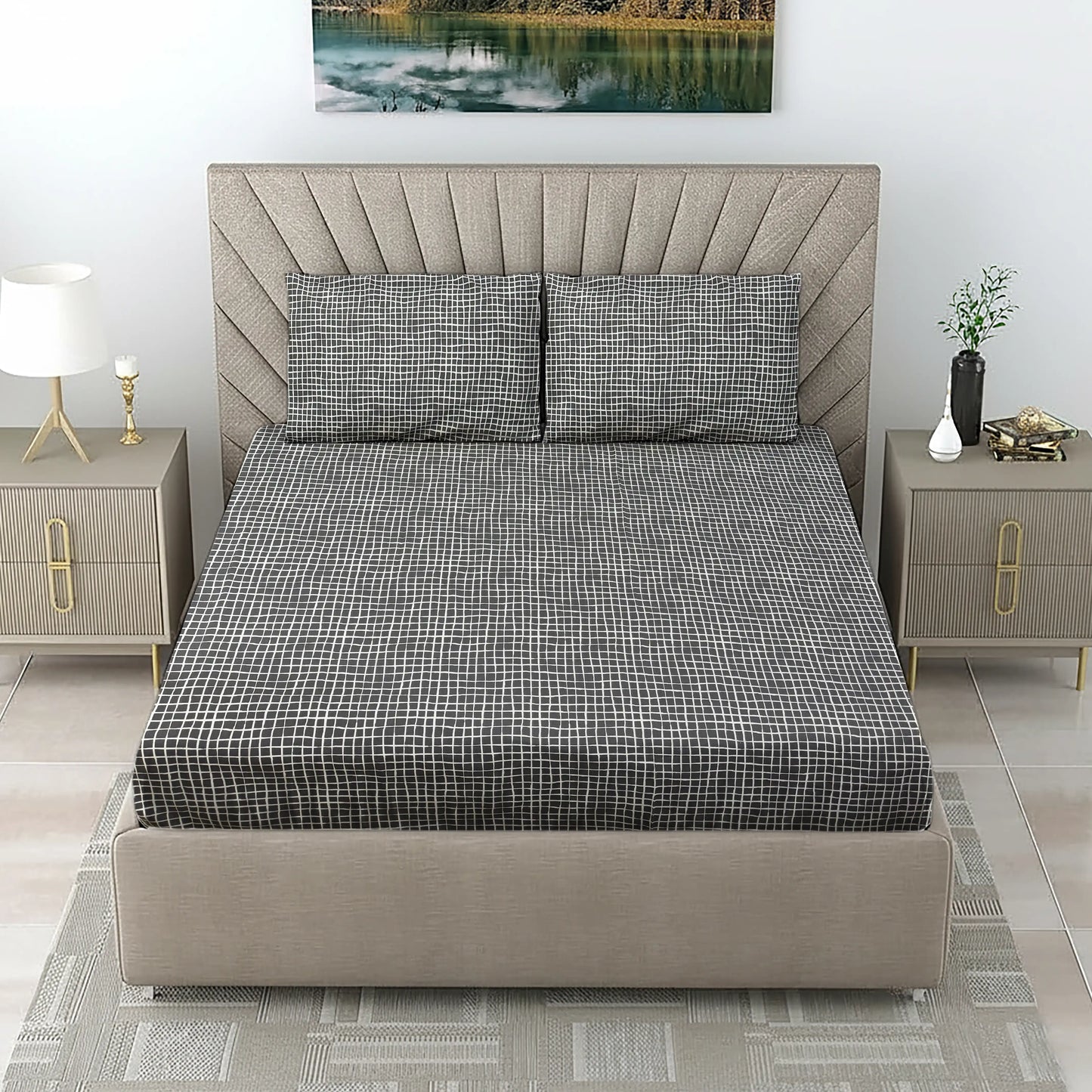 Minimalist Black Grid Bedding Set - Modern Line Design